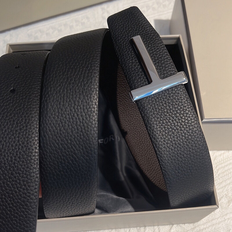 Мужской Реверсивный Кожаный ремень 38 мм с супертекстурой, роскошные Т-образные пряжки, деловые аксессуары для мужчин 100 ~ 125 см