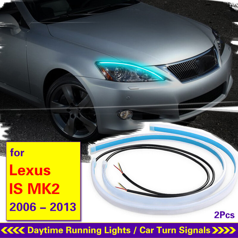2pcs DRL LED Strip Turn Signal Light Yellow Bright Flexible Led Daytime Running Light for Car Headlight For Lexus IS 2006-2013