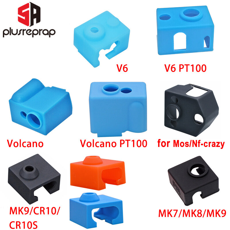 Impressora 3D Silicone Sock, bloco aquecido, tampa de manutenção quente, vulcão V6, MK8, MK9, CR10, CR10S