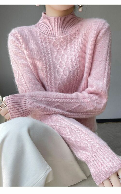女性用カシミヤセーター,ゆったりとした特大の暖かくて軽いセーター,タートルネック,ニット,2023