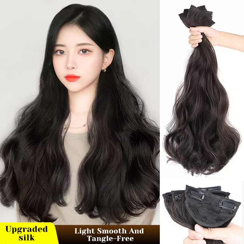 ALXNAN HAIR Synthetic Wavy 3 PCS /SET Hair Extensions High Resistant Temperature Fiber Black Brown Hairpiece