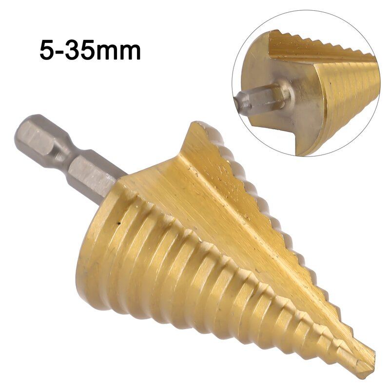 5-35 MM HSS Titanium Coated Step Drill Bits High Speed Steel Metal Wood Holes Cutter Spiral Grooved Drill Cone Drilling Tools