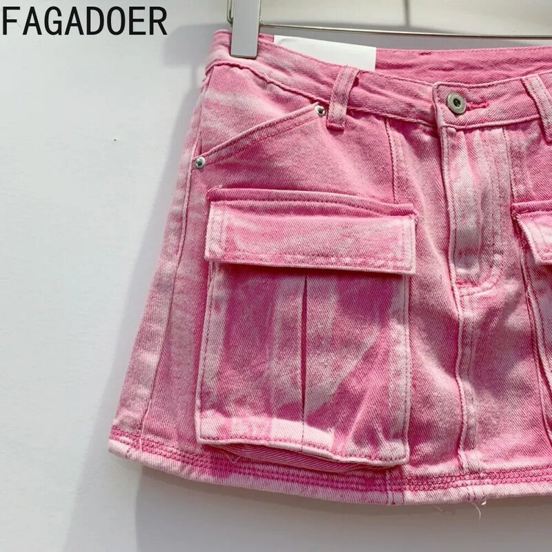 Fagadoer Mode y2k personal isierte Cargo-Tasche Jeans röcke Frauen hoch taillierte Knopf Miniröcke Sommer passende Cowboy-Hosen