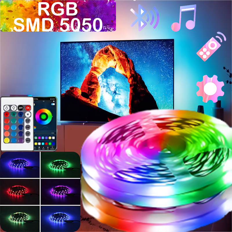 Tira de luces LED RGB 5050 IR, Control remoto por aplicación Bluetooth, 1M, 2M, 3M, 4M, 5M, 10M, 15M, 20M, USB, decoración de festivales, retroiluminación para PC
