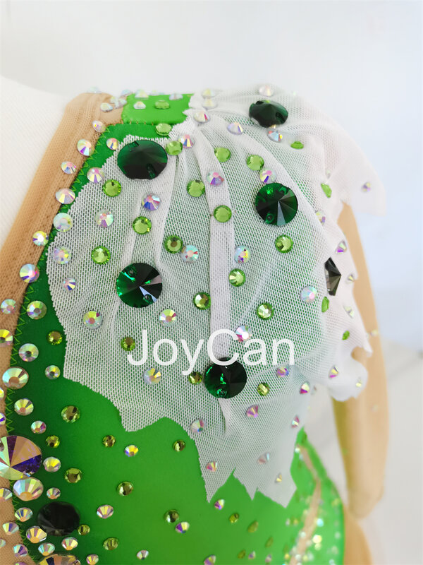 Joycan ชุดยิมนาสติกชุดรัดรูปสำหรับเด็กผู้หญิงผ้าสแปนเด็กซ์สีเขียวชุดเต้นรำสุดหรูสำหรับการแข่งขัน