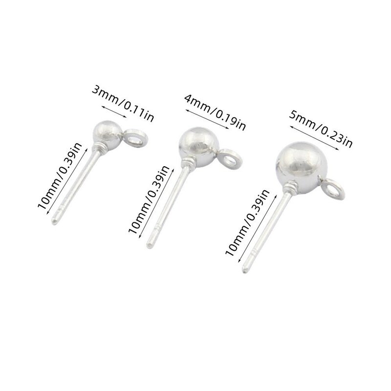 50pcs 3 4 5mm runde Kugel Ohr stecker mit Schlaufe passend für DIY Ohrringe Herstellung Schmuck liefert Ergebnisse Zubehör Großhandel