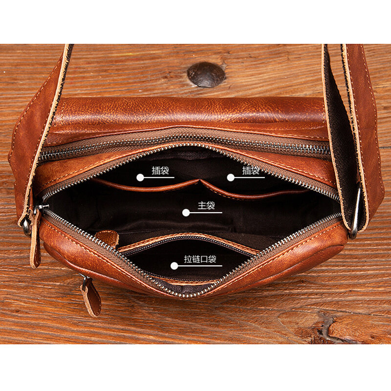 Bolsa de ombro de couro vintage para homens, sacos crossbody, couro de camada superior, mensageiro horizontal, pode segurar 9,7 "ipad