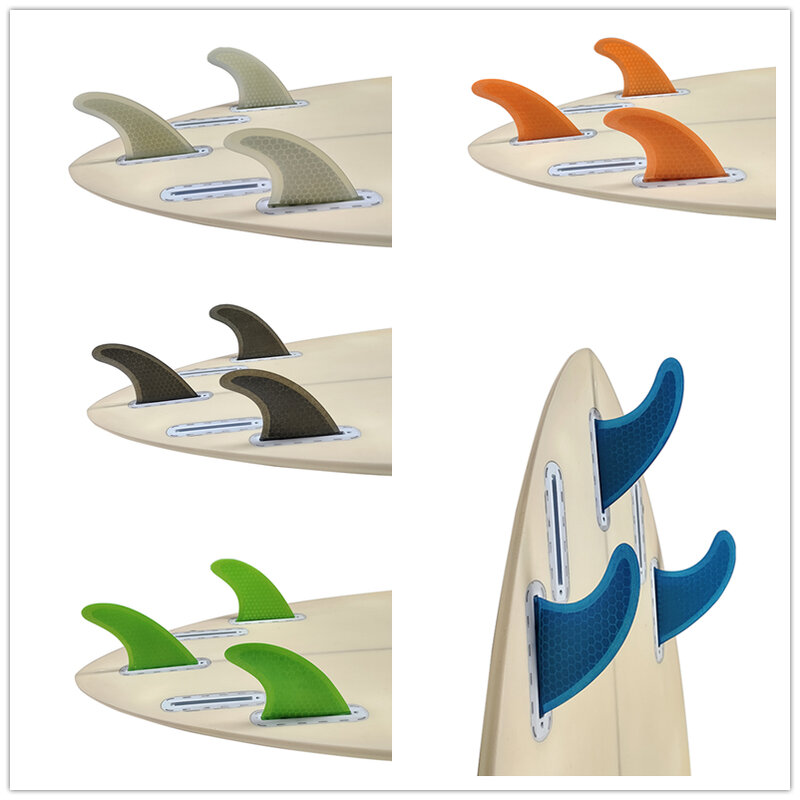 Tri fin set  Single Tabs Fins S/M/L surf fins surfboard fin orange/yellow/blue/grey/green with black logo Honeycomb Fibreglass