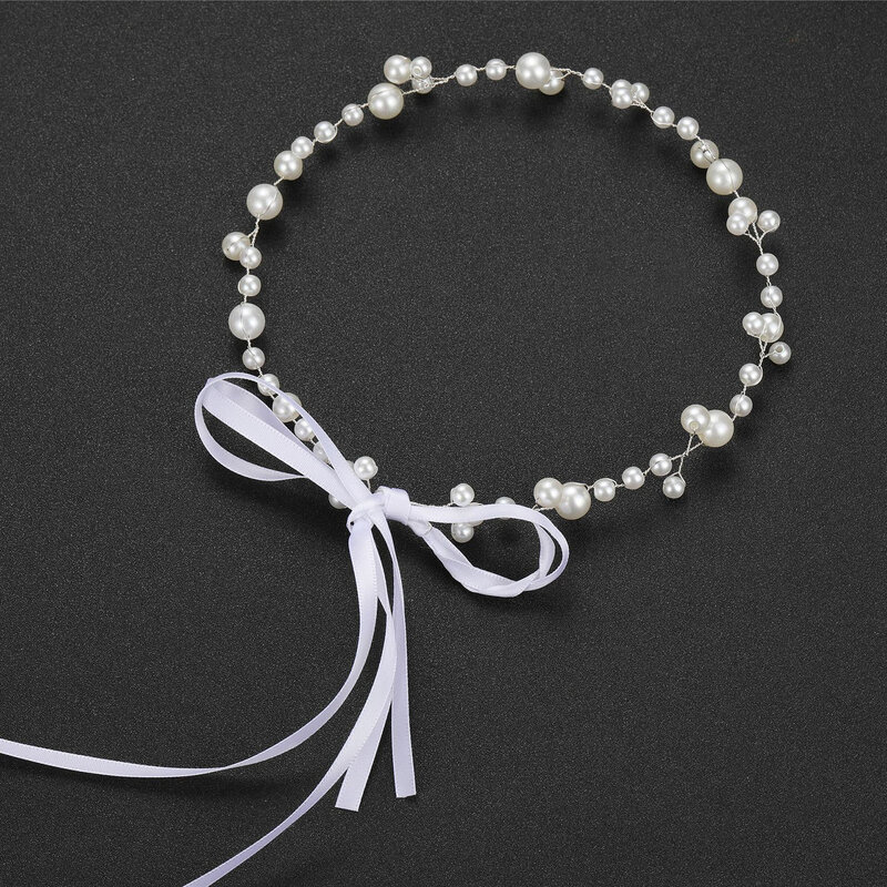 Bruids haaraccessoires witte parels hoofdbanden eenvoudige kralen haarbanden voor vrouwen meisjes lint hoofddeksels bruiloft haar sieraden
