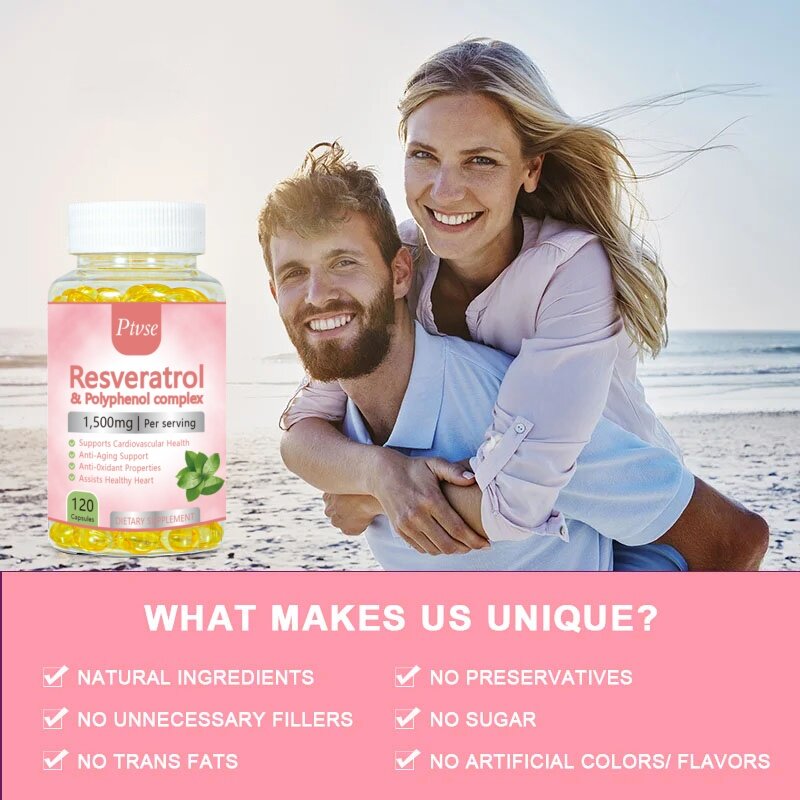 Resveratrol Capsules-Antioxidant Supplement - Support Circulatory Health and Overall Wellness-Supports Healthy Aging-Smooth Skin
