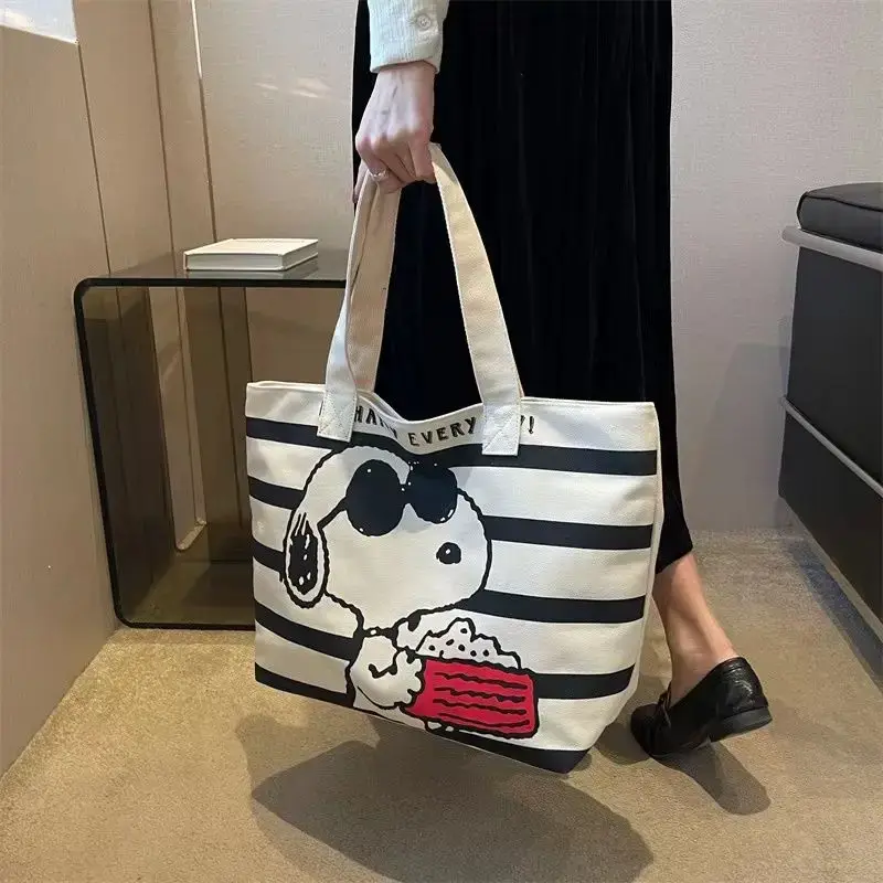 Bolsa de lona Snoopy dos desenhos animados para estudantes do sexo feminino, grande capacidade, bonito maternidade Checkup Tote, segurar livros e comutar, Mommy Bag