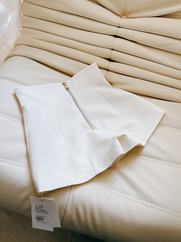 Lingzhiwu-calções brancos, cintura alta, perna larga, coreano, casual, trespassado, a-line, nova chegada