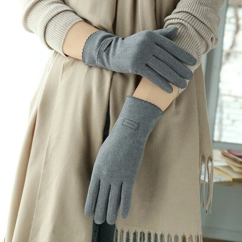 Осенне-зимние однотонные теплые перчатки, модные рукавицы для студентов и велоспорта с сенсорным экраном, изящные женские перчатки с пальц...