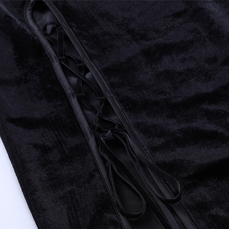 Robe en velours Cheongsam pour femme, bandage noir vintage, style chinois, haute fente, rétro, longue Qipao, gothique, esthétique, printemps, 2024