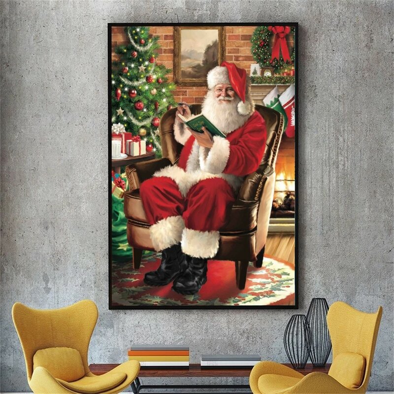 Retrato Vintage de Papá Noel en muérdago, póster de papel Kraft, póster Vintage, pintura de pared, pegatinas de estudio, pintura de pared de Szie grande