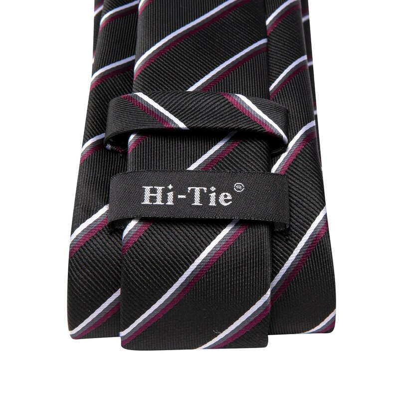 Hi-Tie hitam putih bergaris desainer elegan pria dasi Jacquard dasi Aksesori dasi Cravat pesta pernikahan bisnis sapu tangan manset