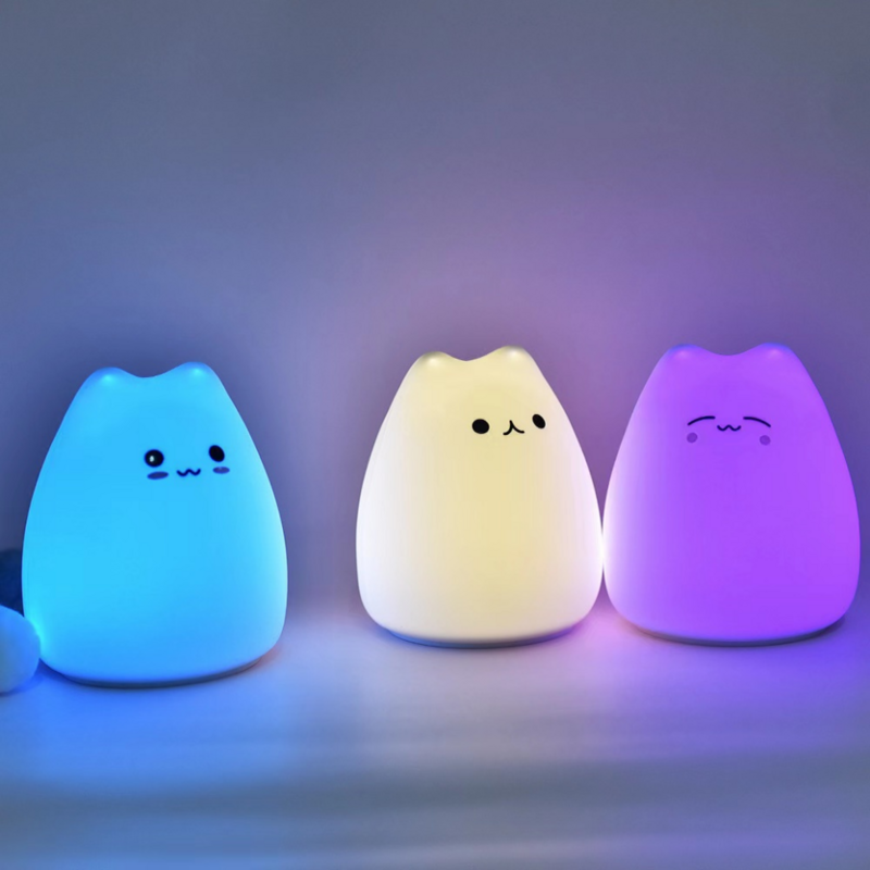 Luz LED nocturna Kawaii Cat para niños, lámpara con Sensor táctil inalámbrico, batería de silicona, Animal, decoración de escritorio para dormitorio y vacaciones