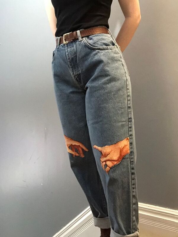 Harajuku Motif tangan grafis pakaian jalanan pasangan y2k celana Jeans denim longgar pria wanita celana panjang lebar pinggang tinggi untuk pria dan wanita