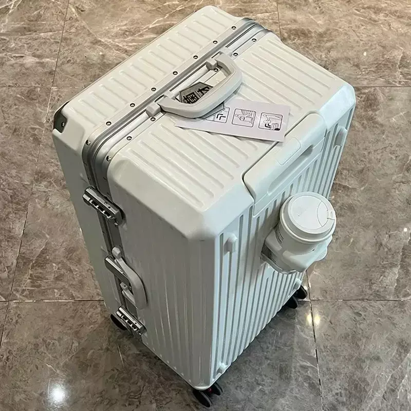 Large Capacity Travel Luggage Aluminum Frame Suitcase Pull Rod Case 24/28/32 " with Cup Holder Travel Case Combination Box