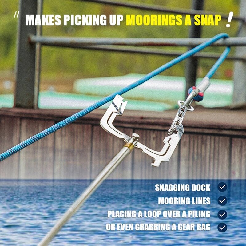 Multi-Purpose Dock Hook Extrator Threader de longa distância Gancho de barco de pesca Apertador de corda Amarração Threader Fácil de amarrar