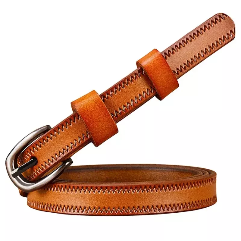 Women's Narrow Genuine Leather Belt Fashion Pin Buckle Belt for Women 1.35cm Wide Jeans Cowhide Belt Dress Belt