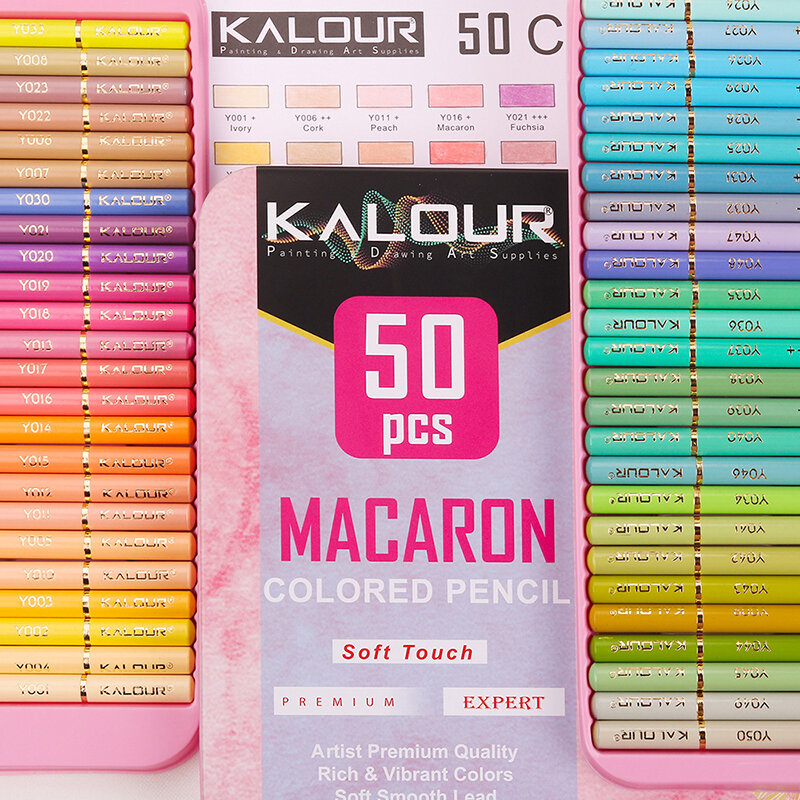 KALOUR-lápiz de colores Macaron 50 piezas, juego de lápices de dibujo en colores Pastel suave, Kit de bocetos escolares, suministros de arte para colorear