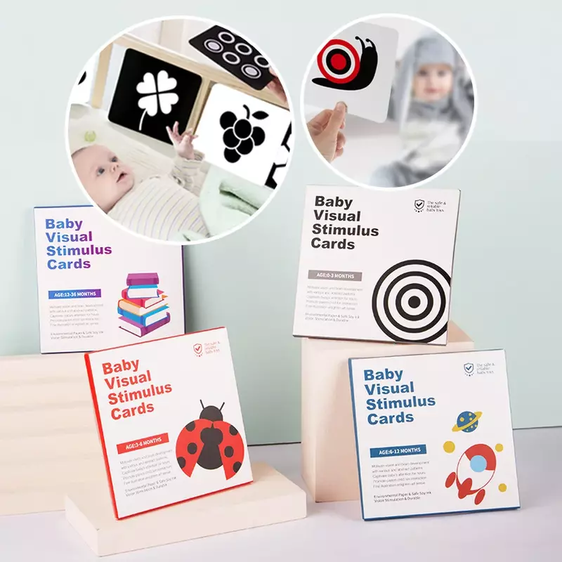 몬테소리 흑백 대비 아기 시각 자극 카드, 0-36M 아기 조기 학습 모양, 동물 인지 장난감
