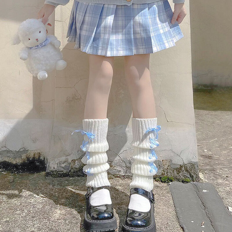 Scaldamuscoli Lolita giapponesi scaldamuscoli caviglia donna calzini lunghi gotici Leggings da donna ghette al ginocchio calzino invernale polsini lavorati a maglia