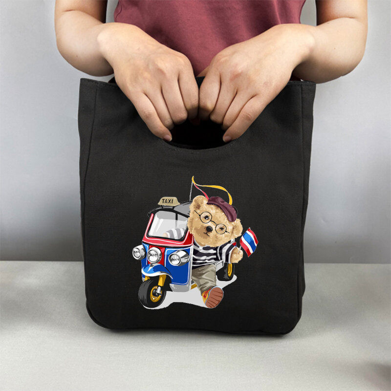 Canvas Neutral Portable Lunch Bag Insulation Lunch Box Bear Doll Tote Bag Office Refrigerator Container Storage Bag Tote Bag
