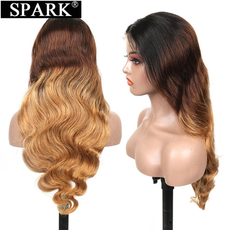 Full Frontal Lace Wig para mulheres, 100% peruca de cabelo humano, Ombre T1B 4, 27 cores, 13x4, 13x4