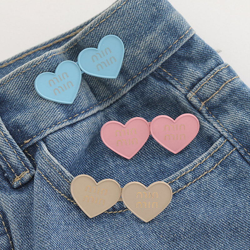 1PC Tighten Waist Buckle Hearts Adjustable Jean Button Metal Pins No Sewing Button Detachable Clothing Accessories