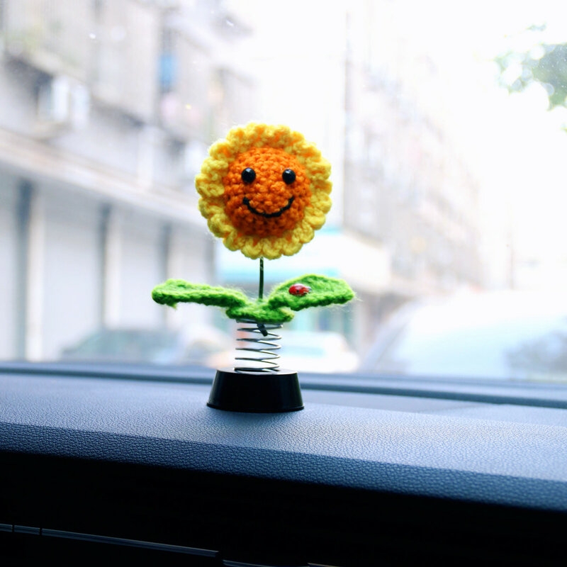 Huśtawka w kształcie słonecznika samochodowa deska rozdzielcza dekoracja, Mini akcesoria samochodowe, słonecznik stokrotka kwiat, wakacje, drobne upominki