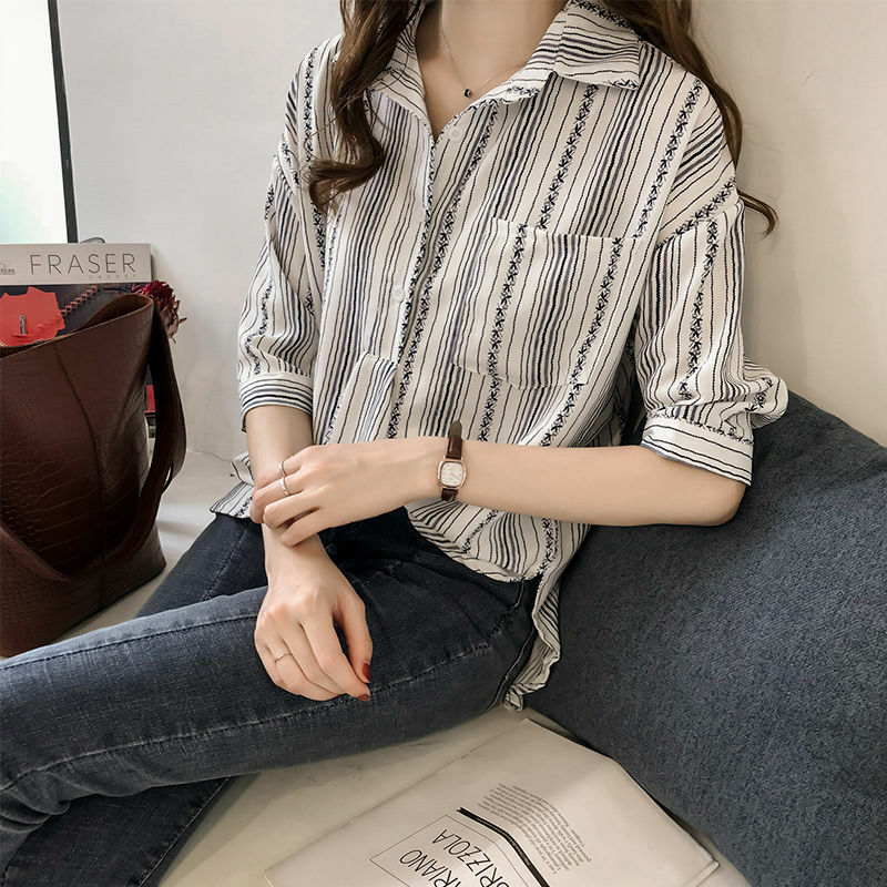 Blusa de manga larga con cuello tipo Polo para mujer, camisa holgada informal, versátil, Color sólido occidental, moda de primavera y otoño