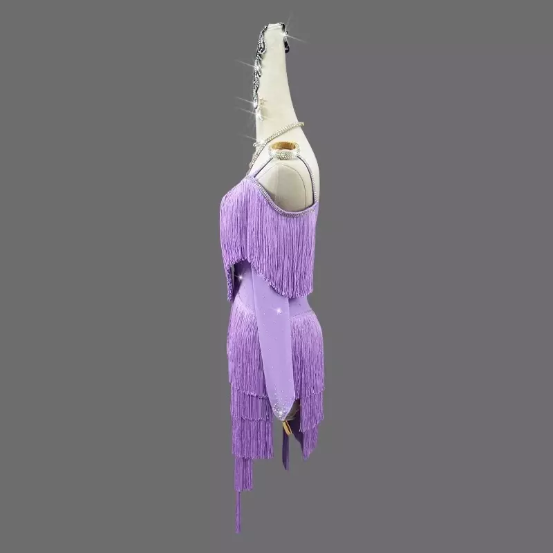Purple Latin Dress Dance Skirt Women Female Suit Clothing Girl Dresses Dancewear Tops Ballroom Samba Line Urban Practice Clothes
