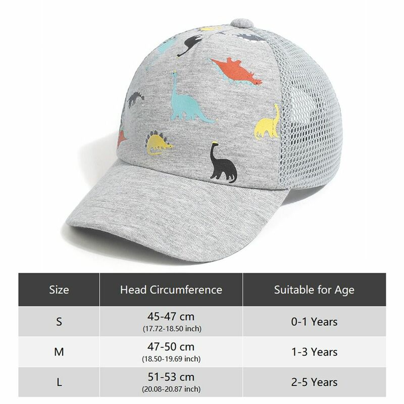 Dinosaur Printed Toddler Baseball Hat Baby Cap Quick Drying Adjustable Sun Hat Age 0-5Y Boys Girls