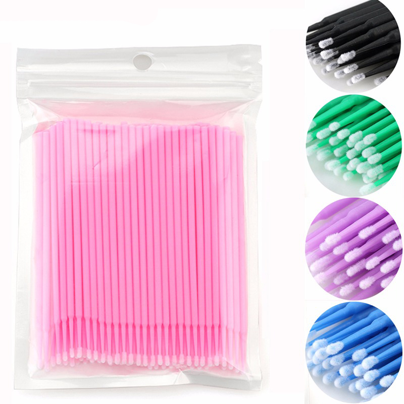 100PCS/Pack Micro Brushes Cotton Swab Eyelash Extension Disposable Eye Lash Glue Cleaning Brushes Applicator Sticks Makeup Tools