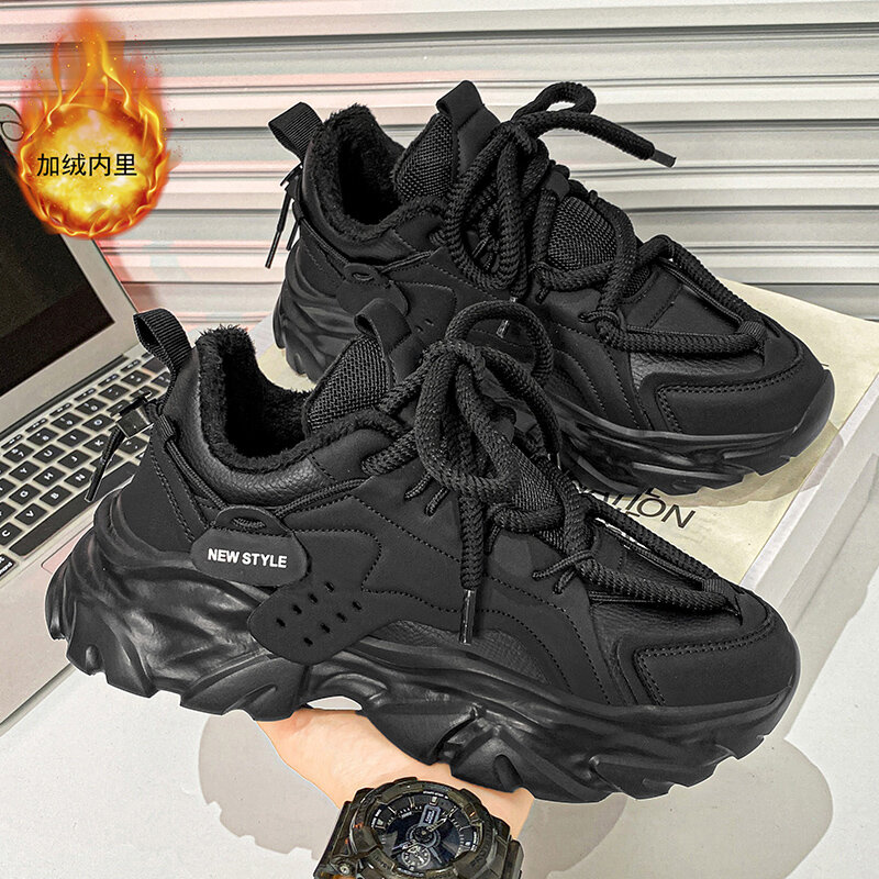 Fashion Plus Velvet Sneakers Men's Warm Constant Temperature and Cold-proof Casual Shoes Comfortable Lace-up Outdoor Sneakers