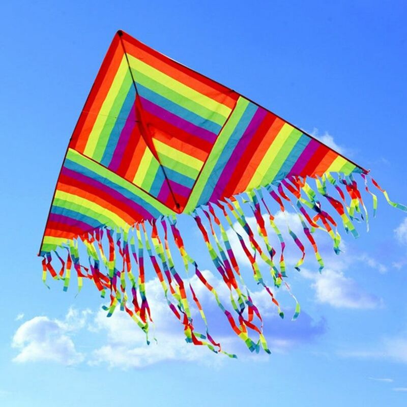 1 Pc Novelty Polyester Interactive Easy Fly Kids Parents Outdoor Kites Triangle Kite Rainbow Color Flying Toys