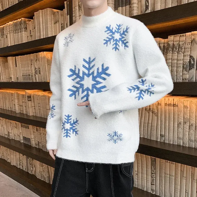 Новинка 2023, модная повседневная мужская Трикотажная одежда, утепленный модный мужской свитер с круглым вырезом, мужской теплый базовый свитер