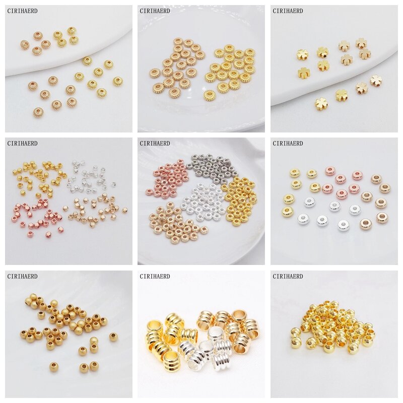 Cuentas espaciadoras de cobre chapadas en oro de 14K/18K, accesorios de joyería DIY, cuentas para pulseras, venta al por mayor, 2-8mm