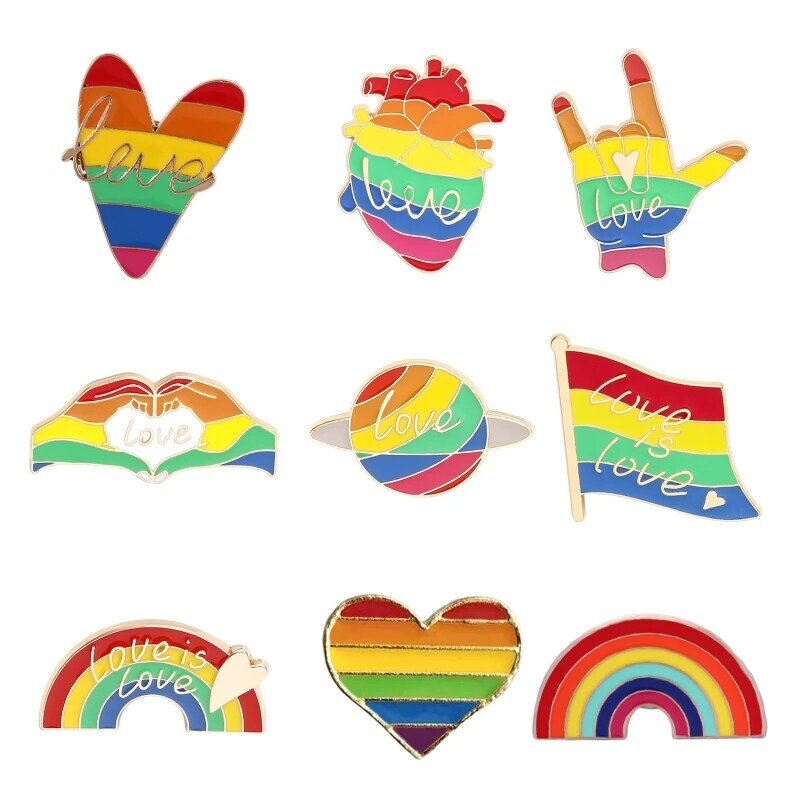 Arco-íris Orgulho Gay Broche Pinos, Alfinete De Metal, Esmalte Lapela Pinos, Coração, Dedo, Alcance Rápido, Requintado, Mochila, Chapéu
