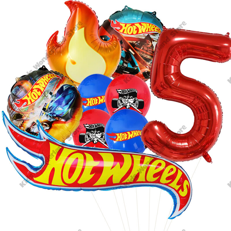 Hot Wheels Verjaardagsfeest Ballon Boeket Decoraties 32Inch Rood Nummer 1e 2e Ballonnen Set Flamme Cars Globos Voor Jongens Meisjes