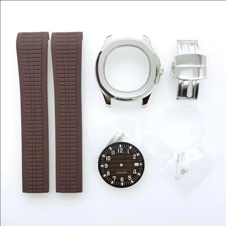 Nautilus水族館交換用時計、ステンレス鋼、ラバーストラップ、sダイヤルハンド、nh35、42mm用のmod部品