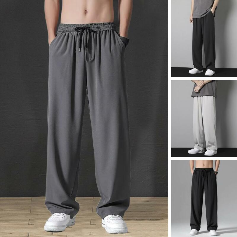 Ice Silk Pants Popular Anti-pilling Men Pants Summer Solid Color Straight Wide Leg Thin Trousers Daily Clothing