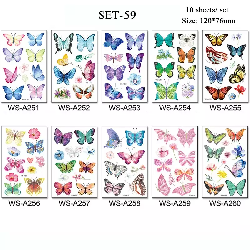 10Pcs Butterfly Temporary Tattoos for Children Small Tattoo Stickers for Kids Hand Fake Tatoo Body Art Girl's Birthday Gift