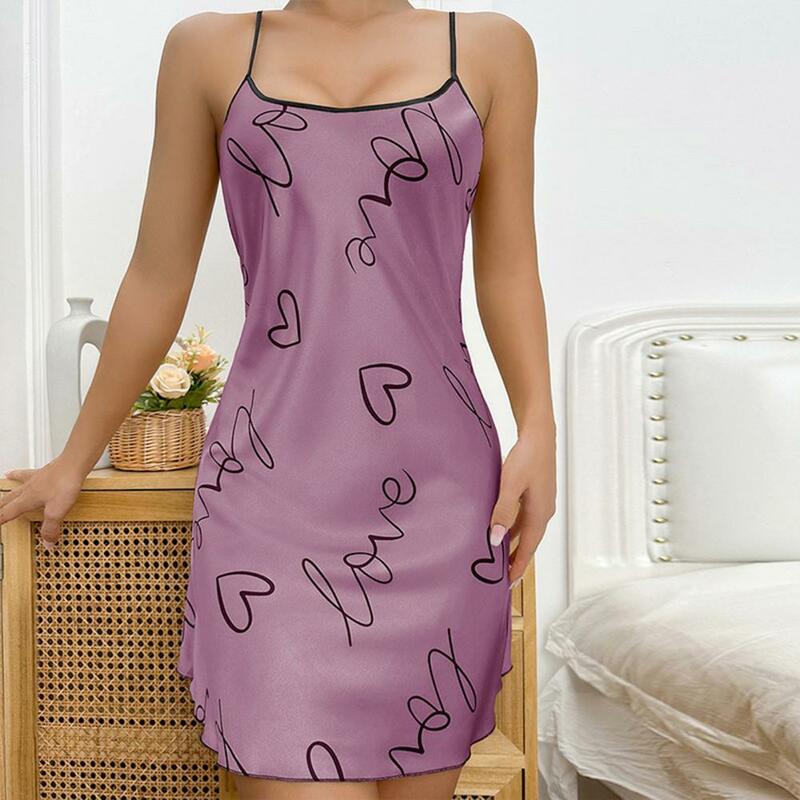 Women Nightgown Elegant Silky Satin Women's Nightgown with Adjustable Spaghetti Straps V Neck Cross Back Design for Ladies