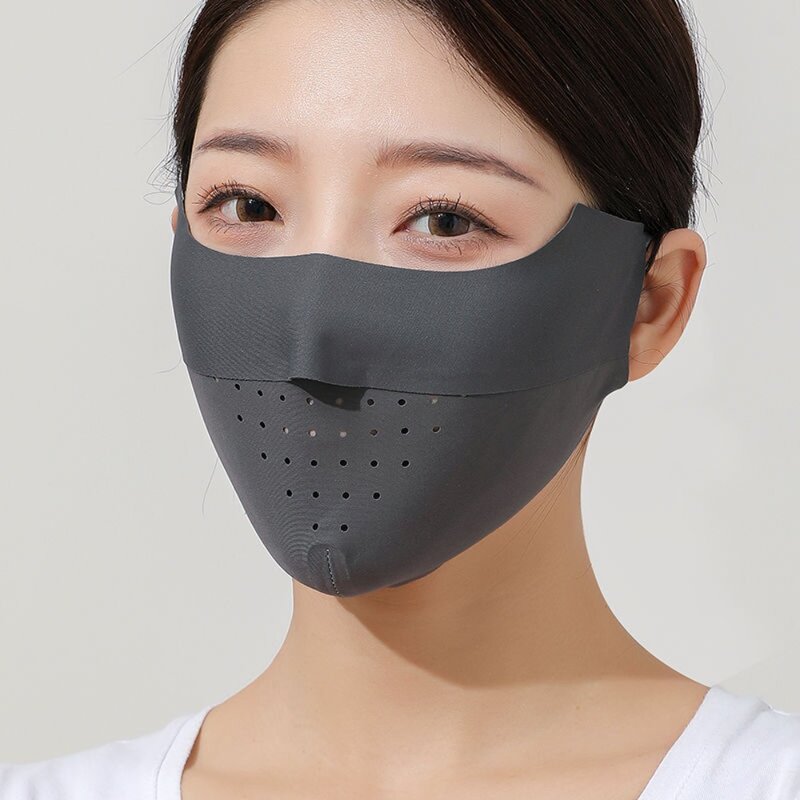 Masker berkendara musim panas, masker pelindung wajah Anti-UV bernapas Anti-UV sutra es, masker olahraga Lari
