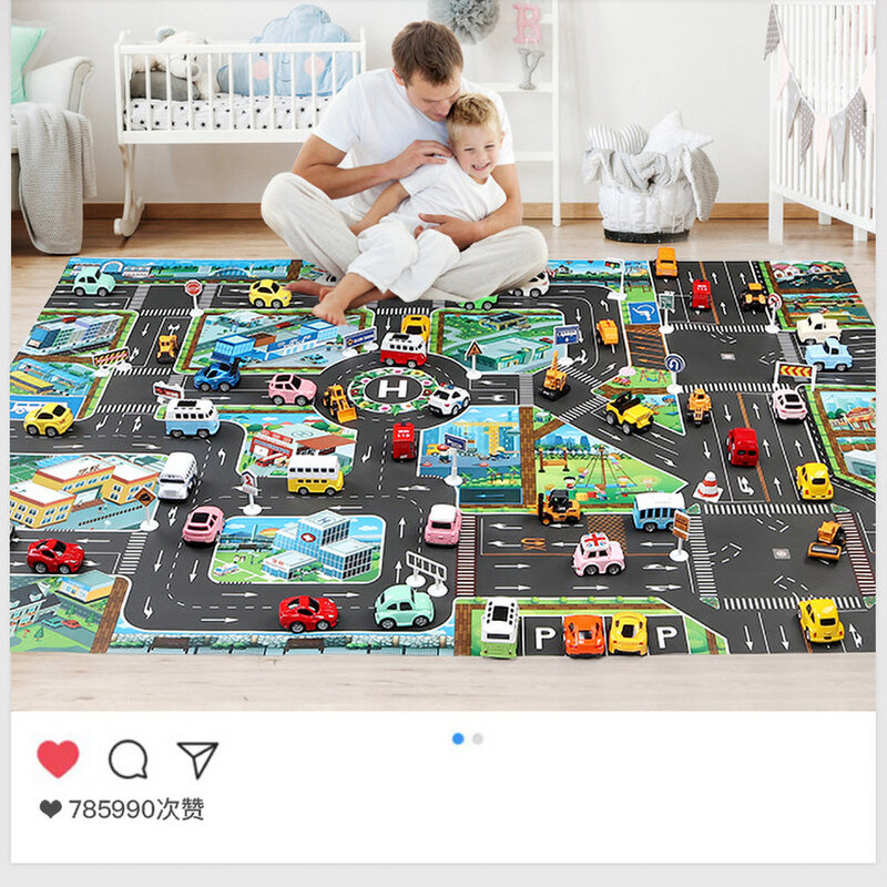 Cartoon City Traffic Educational Play Mat para bebê, tapete de estrada, 6 brinquedos, carros, crianças, festa de aniversário, presente de Natal, Playmat