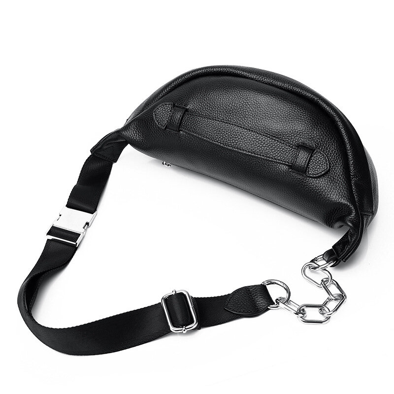 2022 New Genuine Leather Chest Bag Unisex Large Capacity Waistpack Fashion Chain One Shoulder Crossbody Bag