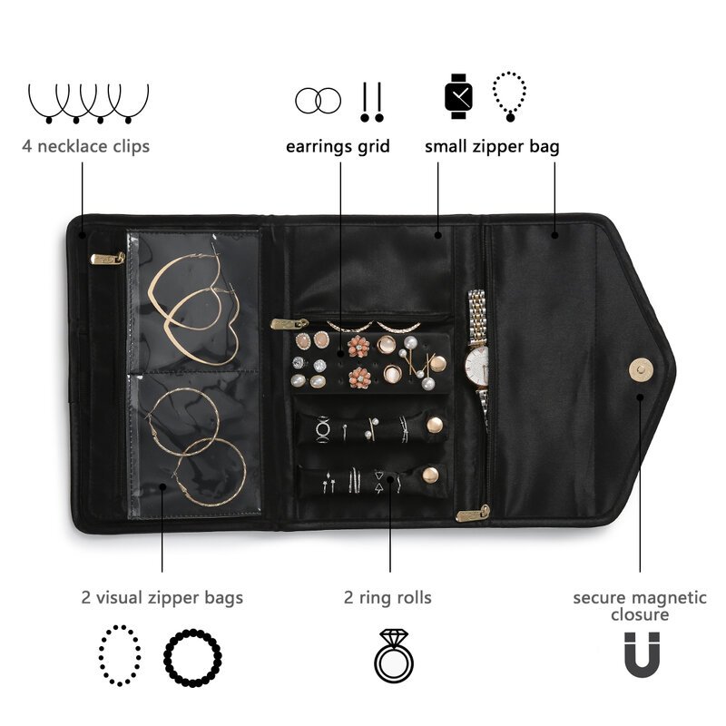 Foldable Makeup Bag Luxury Women Jewelry Storage Case Travel Outdoor Cosmetic Organizer Pouch Handbag Earings Necklace Pack